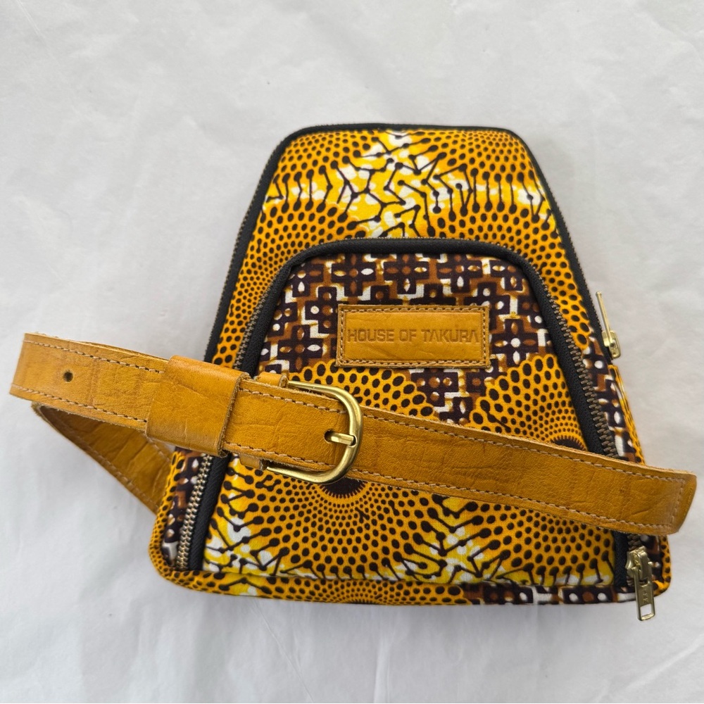 House Of Takura Alpha Belt / Crossbody Bag Handcrafted African Print Yellow View 3
